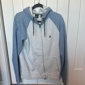 Hurley Light Gray Body with Blue Raglan Sleeve Zip Hoodie